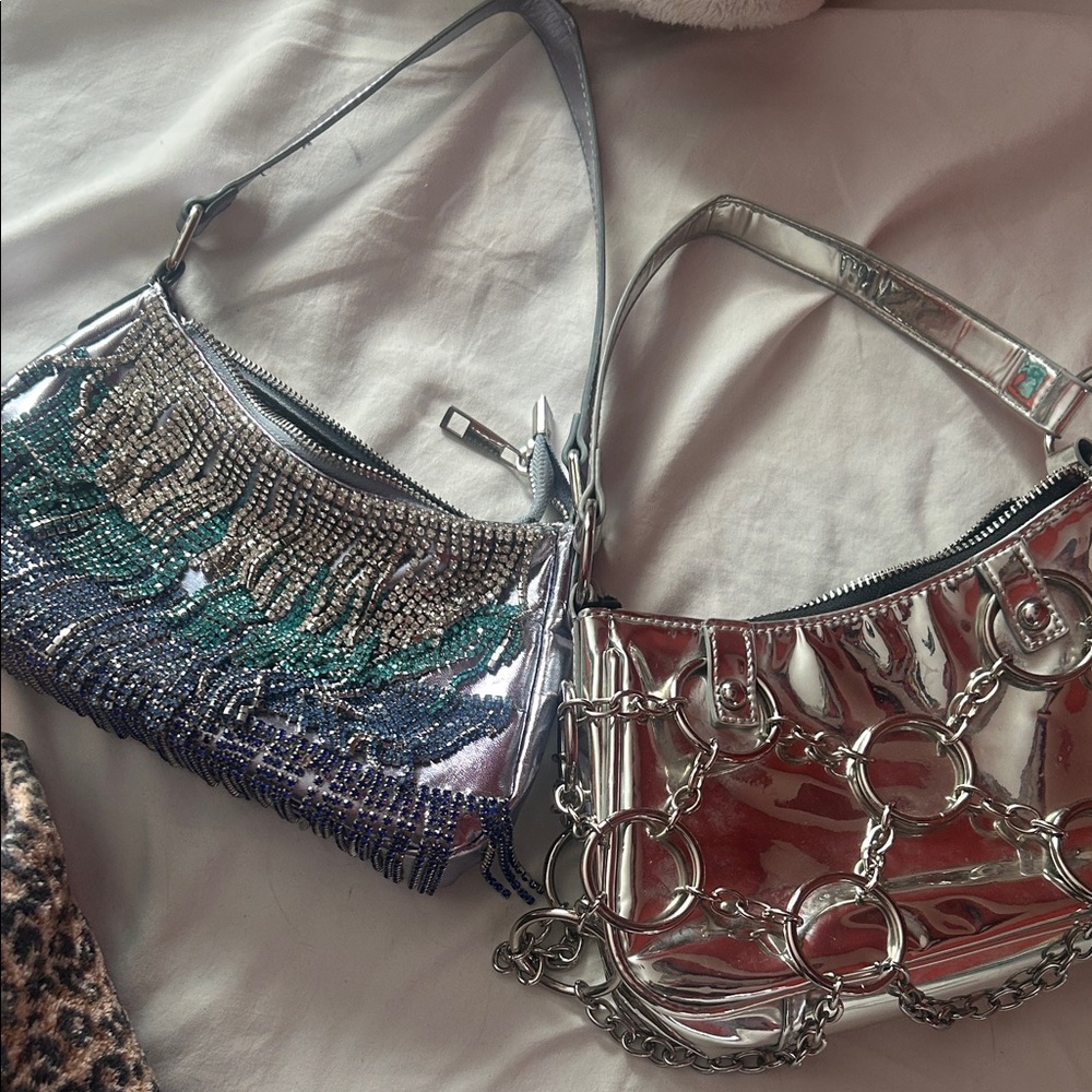 Silver and Blue Beaded Women's Bag